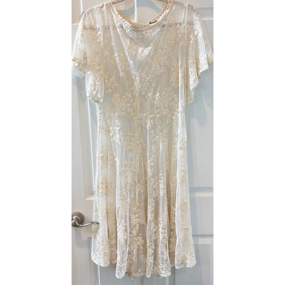 Unique Vintage 1940s Ivory Cotton Lace Boho Flutter Sleeve Keyhole Back Sz XL - Picture 3 of 7